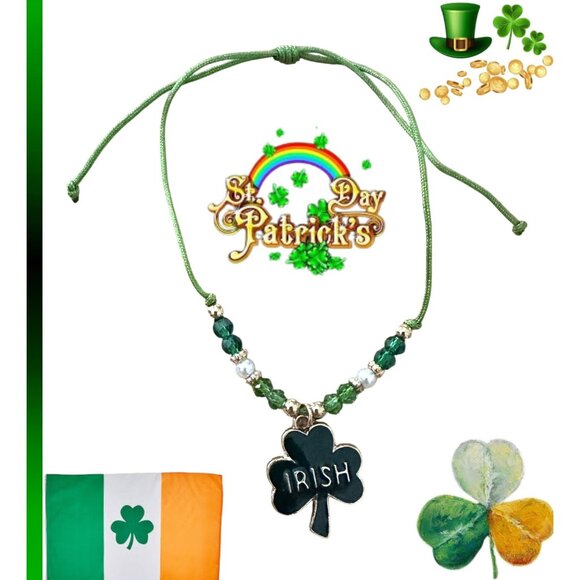 St Patricks Day Shamrock Knotted String Beaded Bracelet Anklet Irish New… - Picture 6 of 12